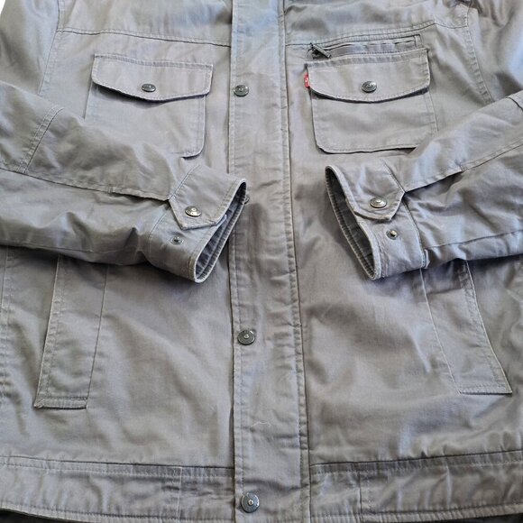 Levi's Trucker  Jacket Men XL Gray Waxed Denim Sherpa Lined Pockets Western FLAW - Picture 9 of 16